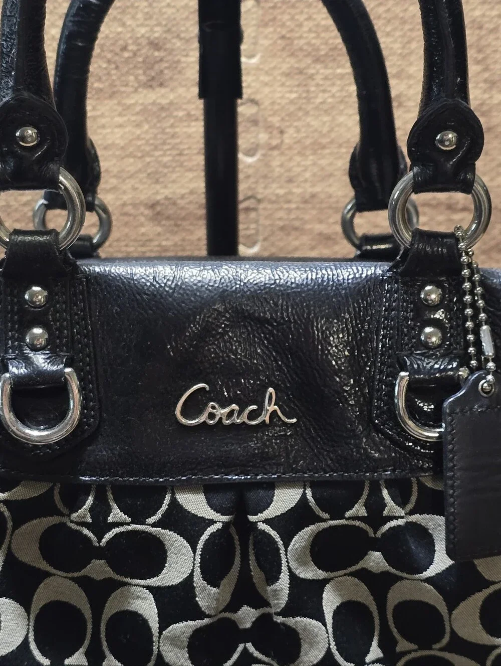 Coach Signature bag Monogram Black Leather Canvas Ashley F15440 Large Satchel